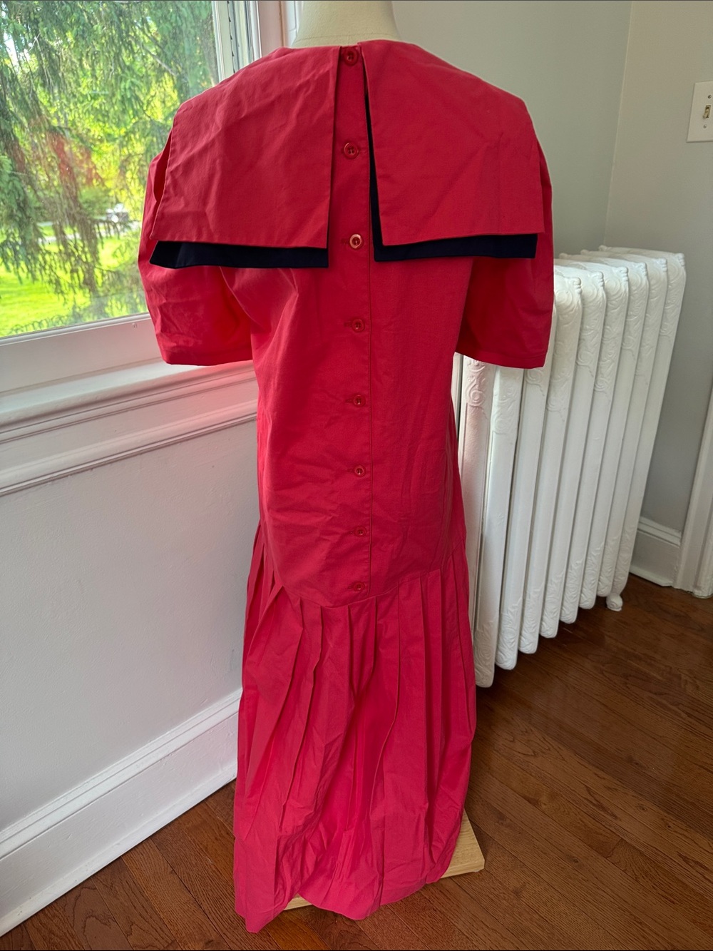 Vintage Laura Ashley coral cotton Midi Sailor Dress with Navy Trim - Picture 4 of 13